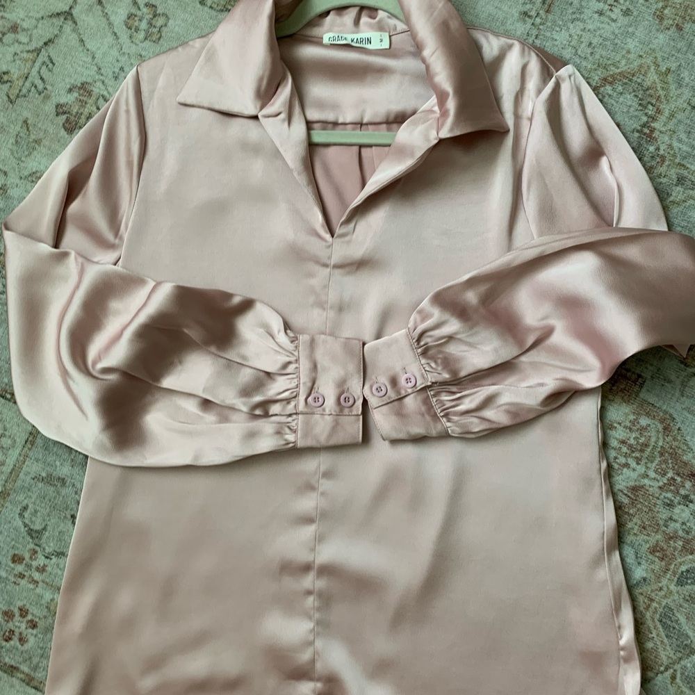 Grace Karin Pink Satin Blouse